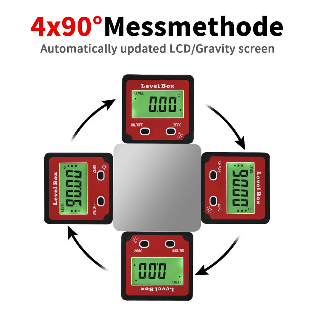 4x90 Degree Precision Digital Bevel Angle Protractor Digital Inclinometer Level Box Bevel Box with Magnet Base