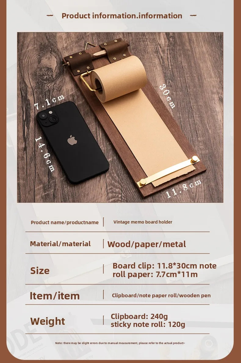 Vintage Sticky Note Clip Hanging Roll Paper Sticky Note No Sticky Ins Wind Board Note Blank Notepad Message Pad