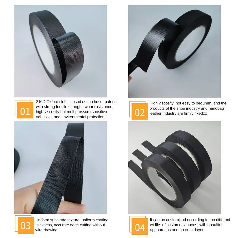 50M/Roll Nylon Reinforced Tape 5/10/20/40mm Width Black Single-sided Self-adhesive Tape For Shoe Handbag Oxford Cloth Tape