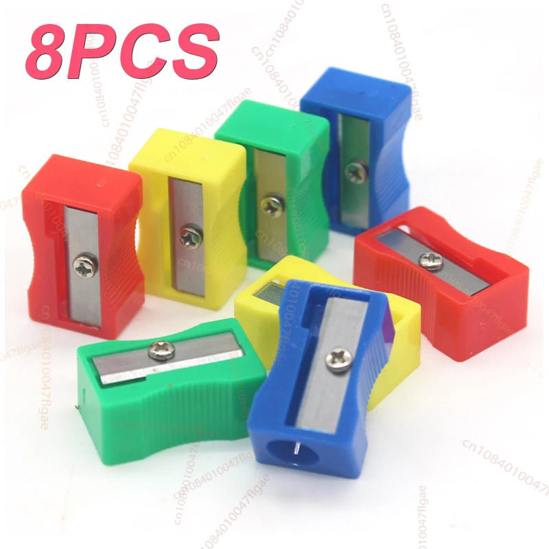 8pcs Mini Colored Single Hole Rectangular Plastic Pencil Sharpener for Elementary School Students, Manual Turning Pencil Sharpe