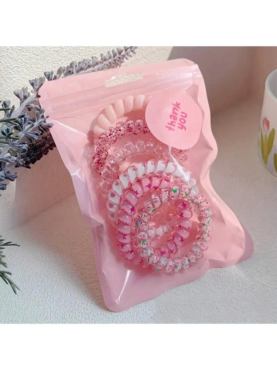 Set Women Fashion Telephone Wire Elastic Hair Band Colorful Printed Spiral Cord Rubber Band Hair Ties Hair Accessories Gift