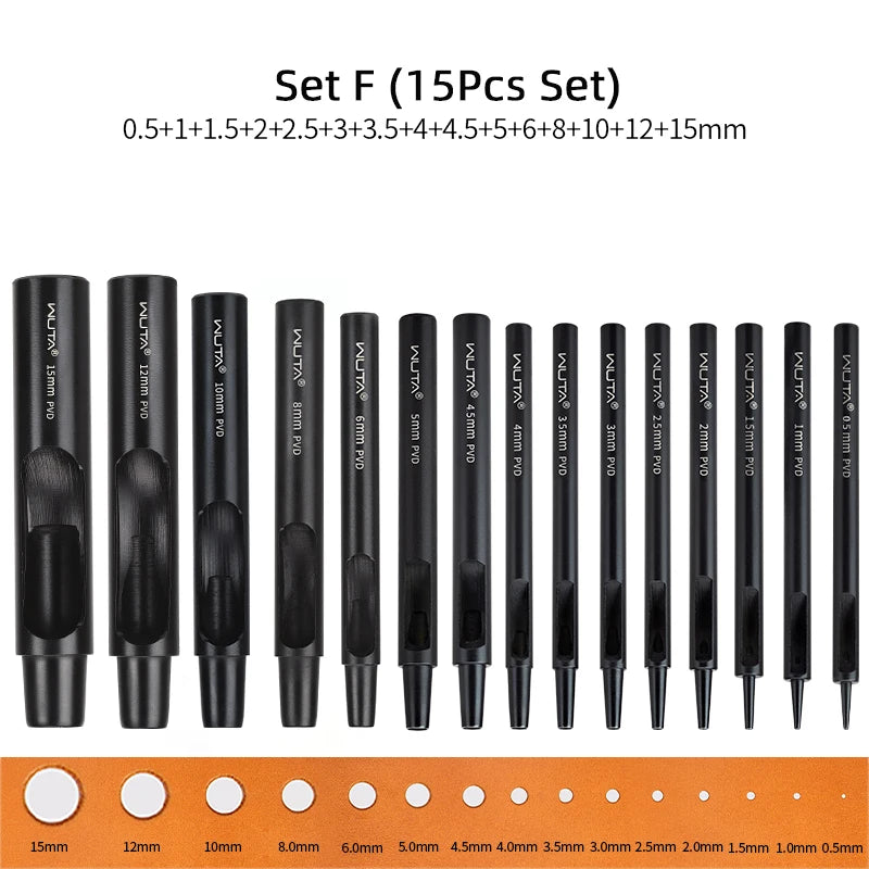 WUTA 1-10pcs Plating Titanium Leather Hole Punching Tools Set Round Hollow Puncher DIY Leather Craft for Watch Band,Belt,Fabric
