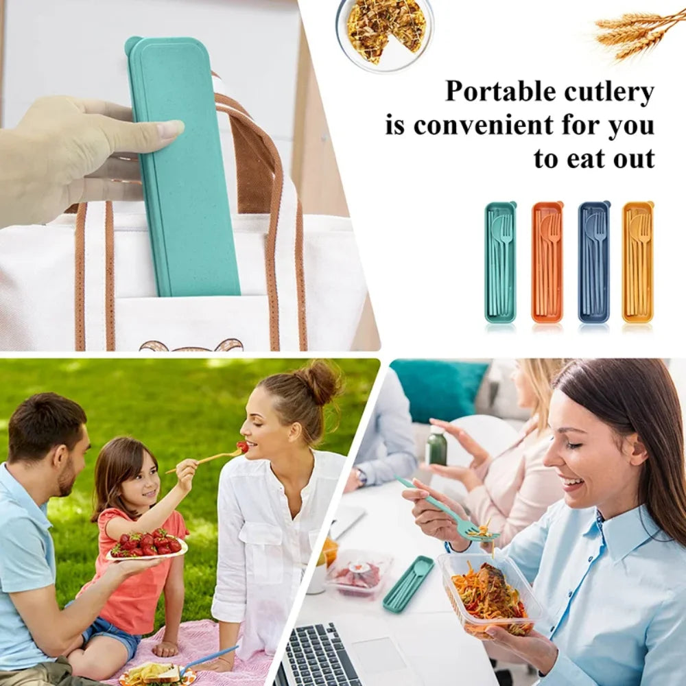 New Wheat straw Wheat Straw Dinnerware Set Eco-Friendly Portable Utensil Box Tableware Cutlery Set Travel