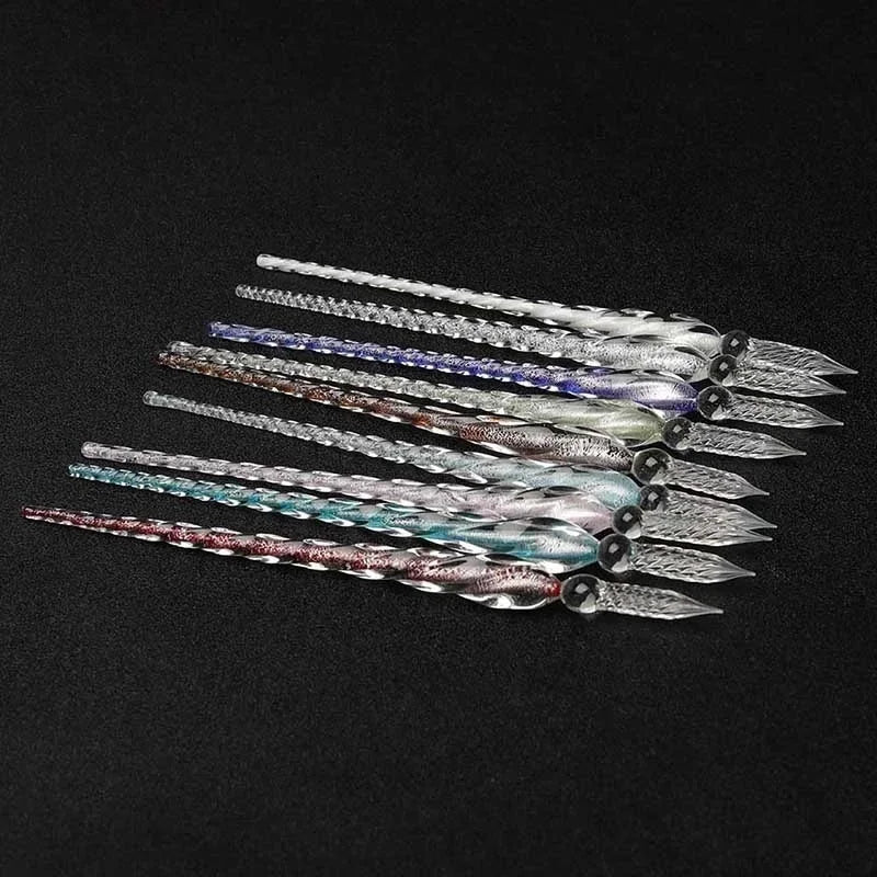 Crystal Glass Dipping Pen Gift Box Colorful Gold Powder Ink Signature Pen Set Creative Stationery Gifts For Friends Classmates