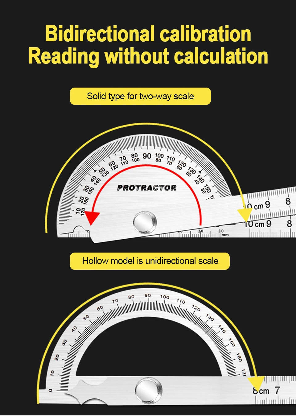 Stainless Steel Rotating Protractor 180° Angle Gauge Finder High Precision Metal Protractor Woodworking Metal Measuring Ruler