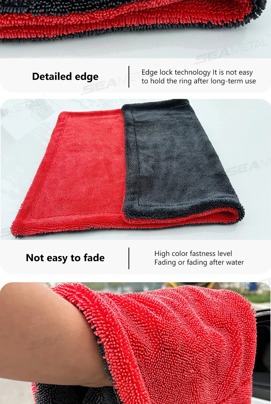 SEAMETAL Heavy-Duty Car Towel 1200GSM Super-Absorption Microfiber Drying Cloth Ultra-Soft Scratch-Free Car Detailing Towel