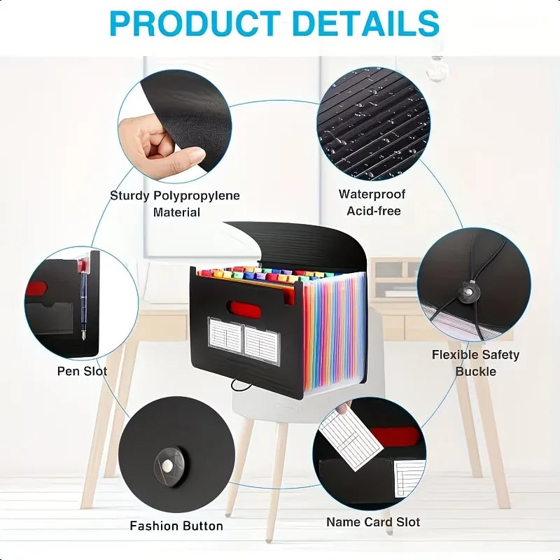 37/25/13 Pockets File Folder Accordion File Organizer/Portable Expandable Plastic Filing Box,Paper/Document/ with Colored Tabs