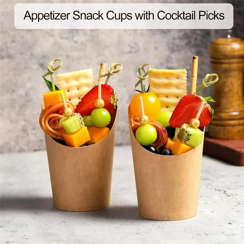 100PCS French Fries Cups Disposable Kraft Paper Cups Snack Containers Charcuterie Dessert Supplies Baking Cups Take-Out Party
