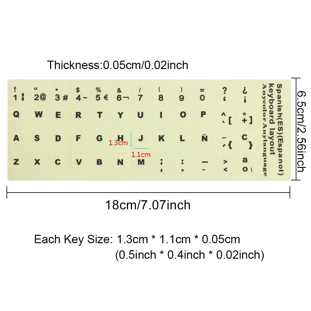 Spanish English Russian Arabic French Luminous Keyboard Stickers For Laptop PC Desktop Key Board Night Light Dustproof Sticker