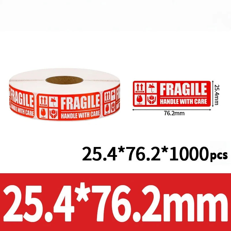 500/1000pcs Fragile Warning Stickers Handle With Care Labels 25.4x76.2mm/50.8x76.2mm For Shipping Packaging