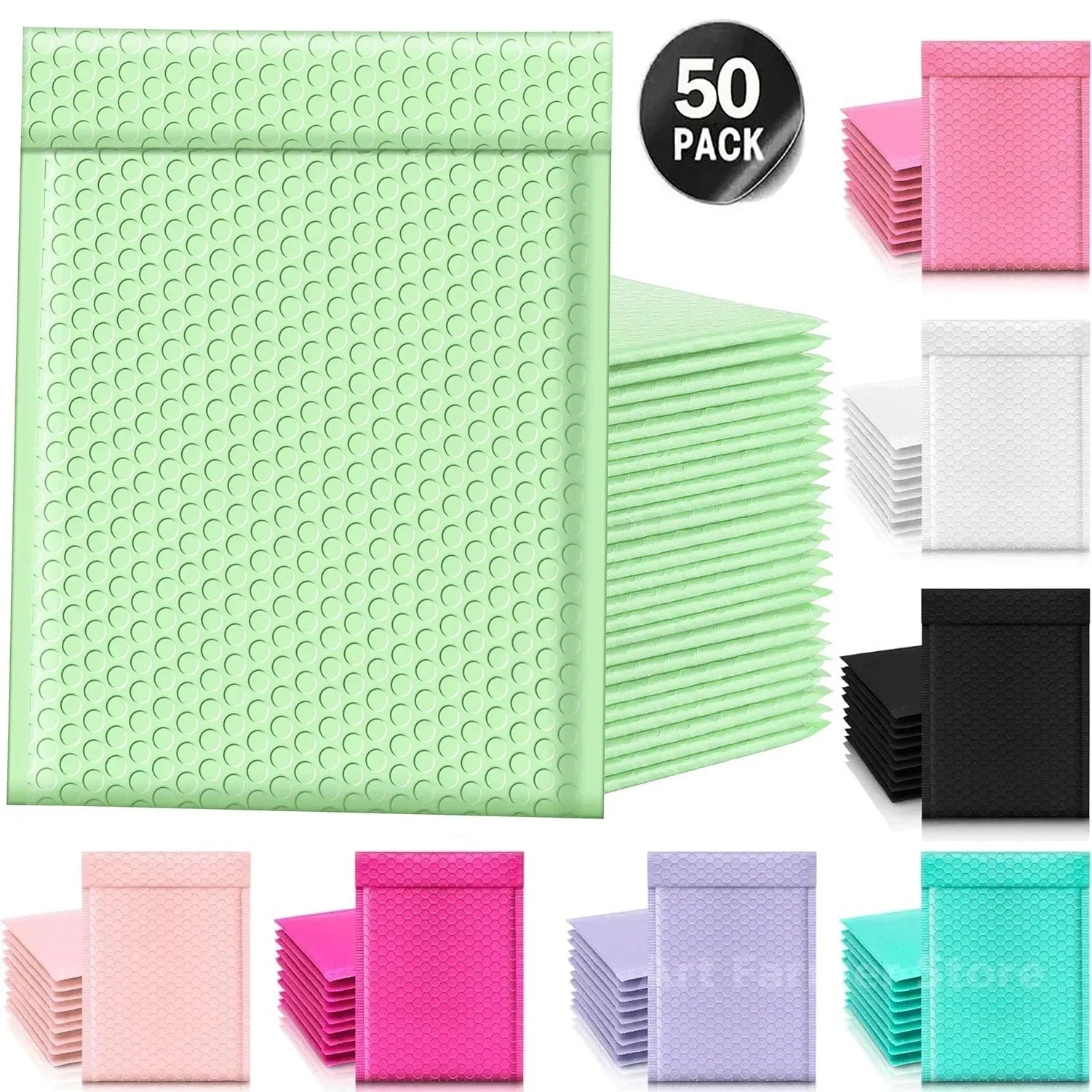 50Pcs Multicolor Bubble Envelopes, Self-Seal Shipping Bags for Small Business Packaging & Mailing Supplies