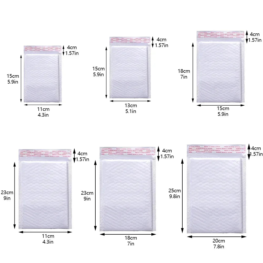50Pcs Bubble Envelopes White Foam Shipping Bags Poly Bubble Mailers Pad Self Seal Packing Bags for Magazine 15cm 18cm 23cm 25cm