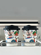 50pcs Cartoon Graffiti Coffee Cups 90 Caliber Disposable Fresh Milk Juice Paper Cup Milk Tea Hot Drink Takeaway Packaging Cup