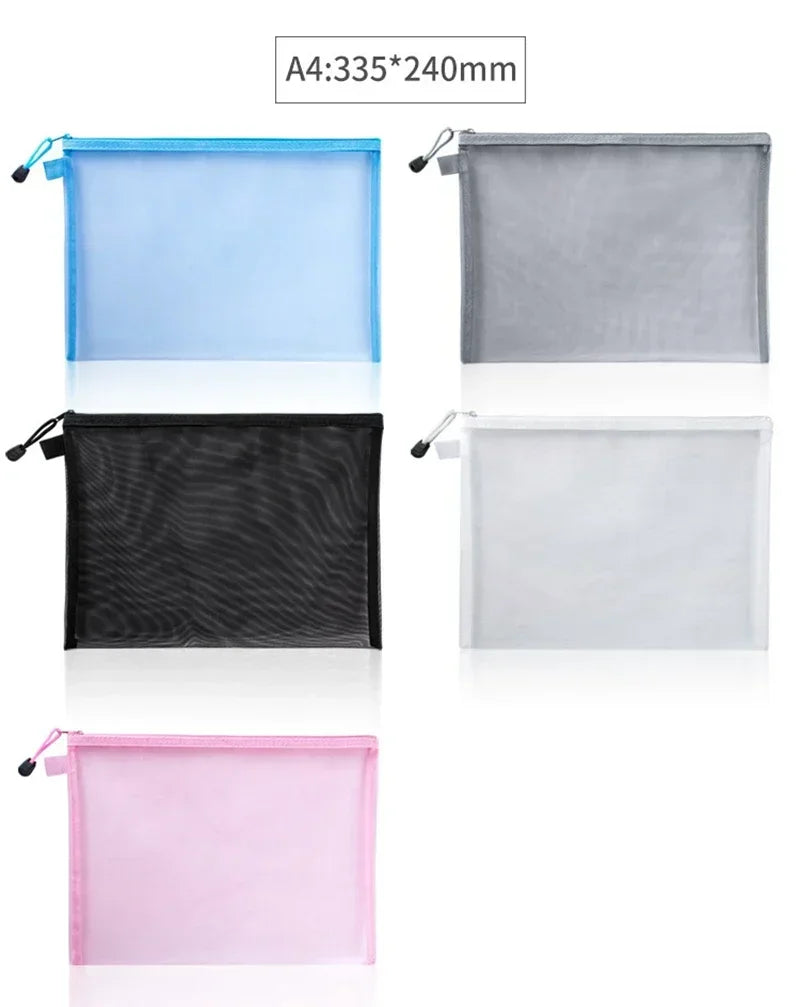 Transparent  A4/A5/A6 Mesh Zipper Pouch Clear Document Bag Book File Folders Stationery Pencil Case Storage Bags Makeup Pouch