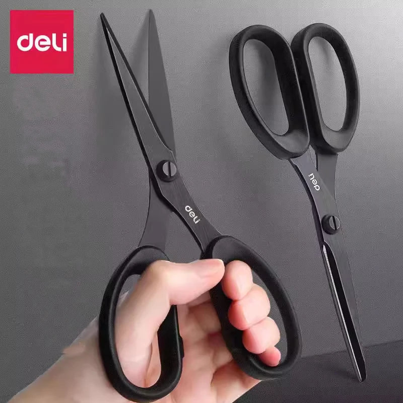 Deli Black Blade Scissors All Purpose Sharp Stainless Steel Non Stick Comfort Grip for Scissors for Office Home School Craft