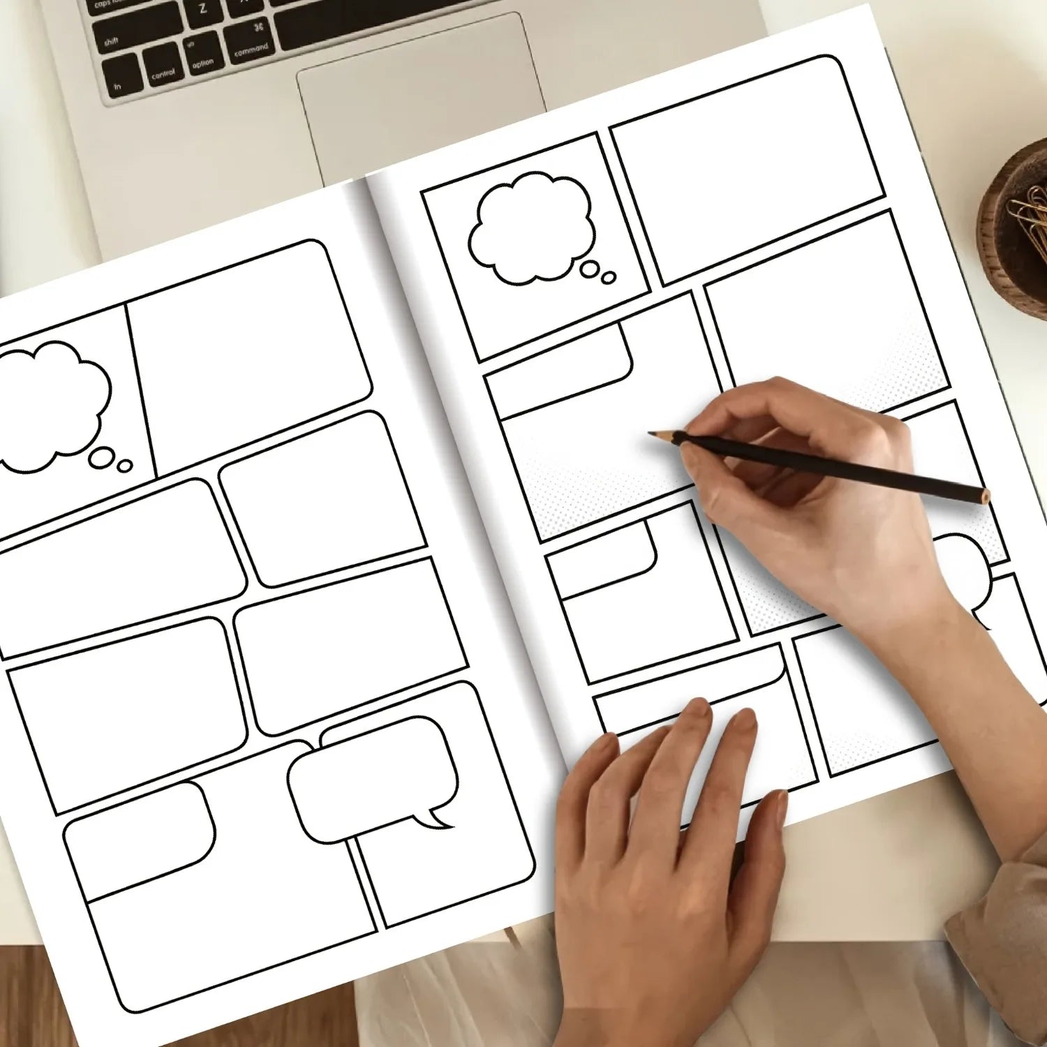 30 Sheets Thick Paper Manga Sketchbook 5.9" x 7.8" Blank DIY Drawing Book with Speech Bubble Templates and Explosion Effects