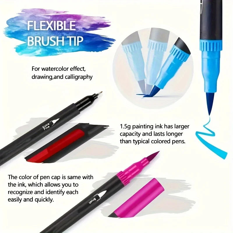 Vibrant Double-Ended Watercolor Markers – Art Set for Drawing & Crafts, Durable Plastic Bodies, Christmas Gift