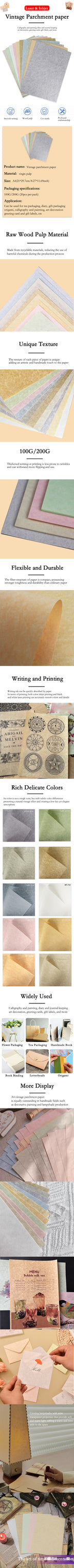 A4 20pcs 100/200G Vintage Retro Parchment Paper Certificate Printing Cover Paper Hand Account Menu Greeting Card DIY Lampshade.