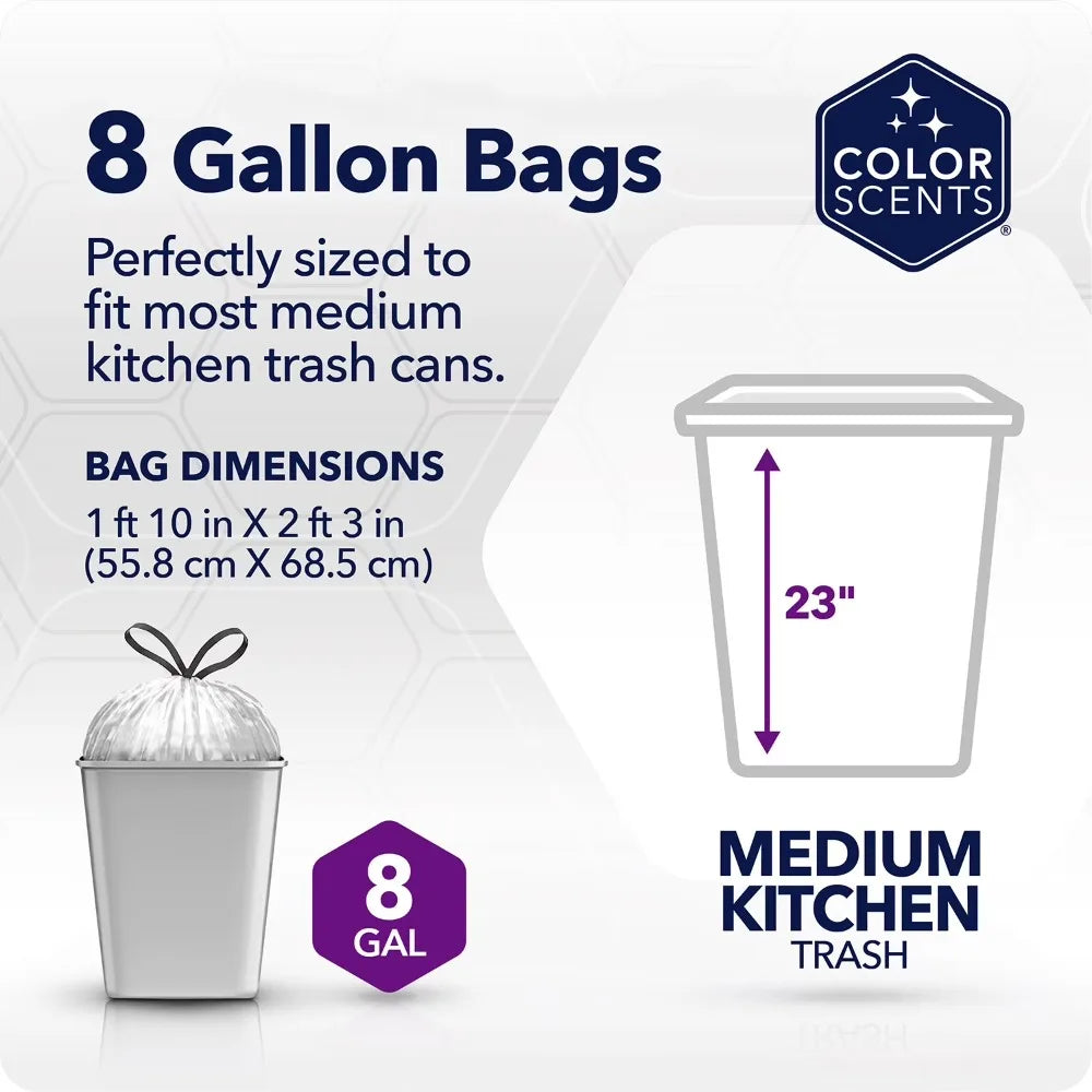 Medium Drawstring Trash Bags with Simply Clean Scent, 8-Gallon, 40 Count, Microban Protection