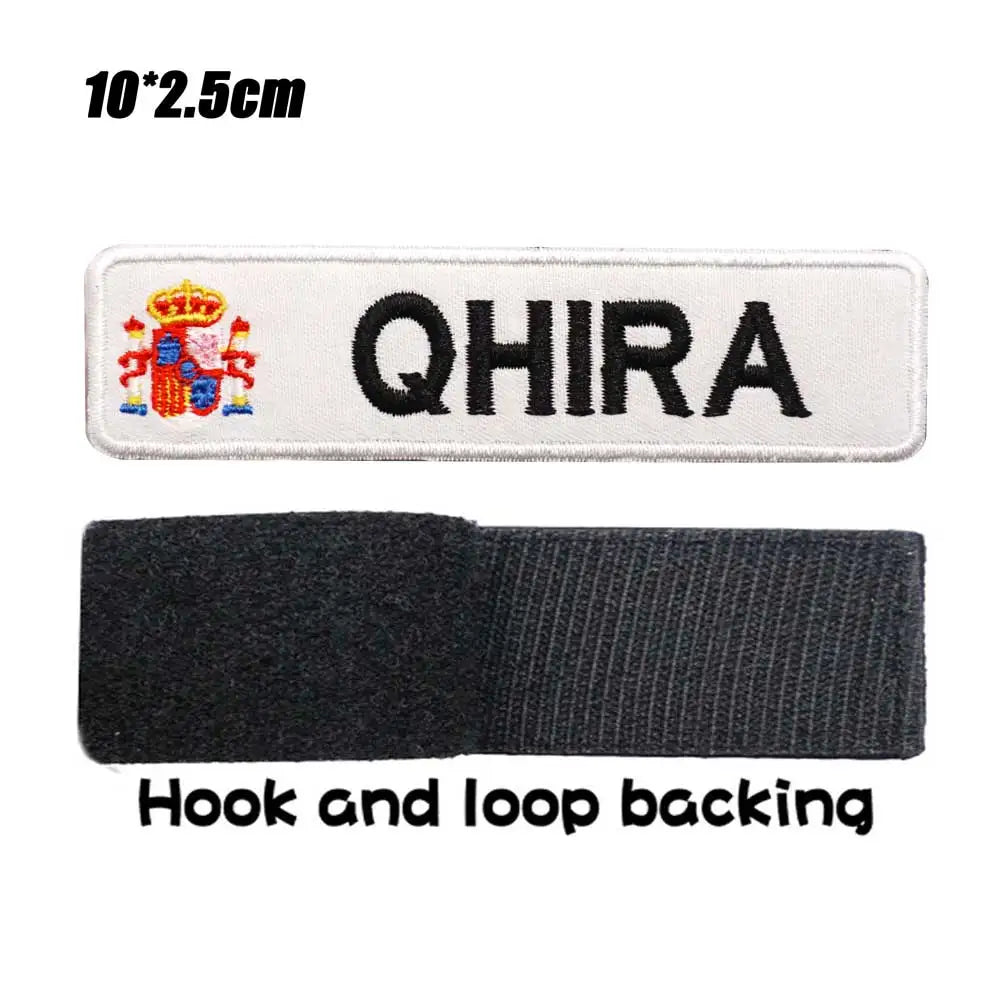Custom Spain Name Tags Army Blood Number ID Embroidered Patches with Iron on Hook Backing