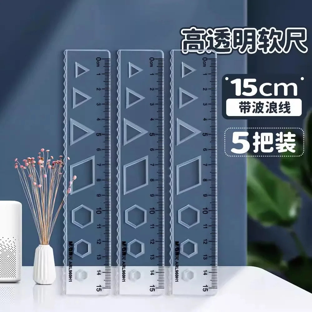 M&G Soft Straight Ruler Transparent 15/20cm Ruler Wave Ruler Painting Drawing Tool Bendable Multifunctional Creative Drawing Rul