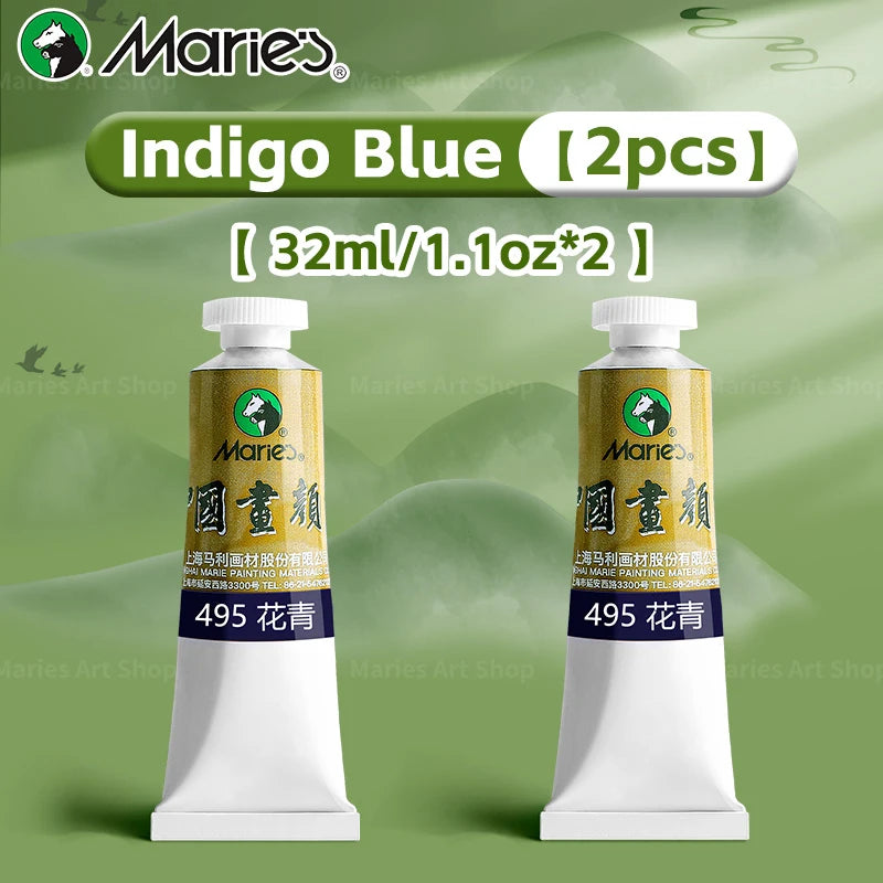 Marie's Chinese Painting Pigment Set,2pcs 20 Colors 32ml/1.13oz Tube,Watercolor Sumi Paint Kit for Drawing,Writing,Ink,Landscape