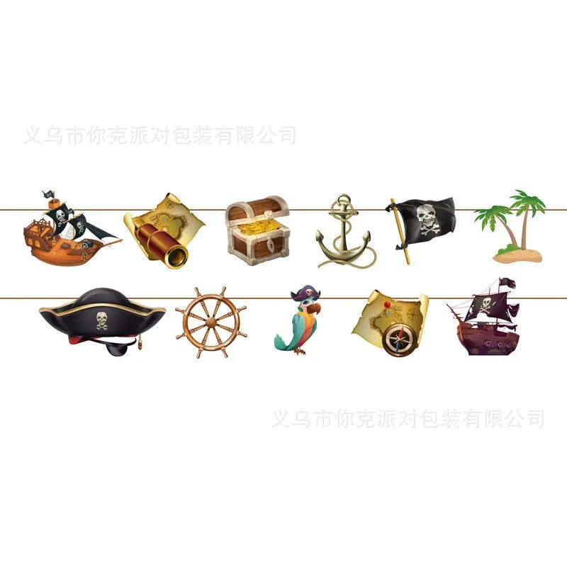 Pirate Theme Disposable Tableware Treasure Map Ship Paper Plate Cup Tablecloth Kids Pirate Birthday Party Decoration Supplies