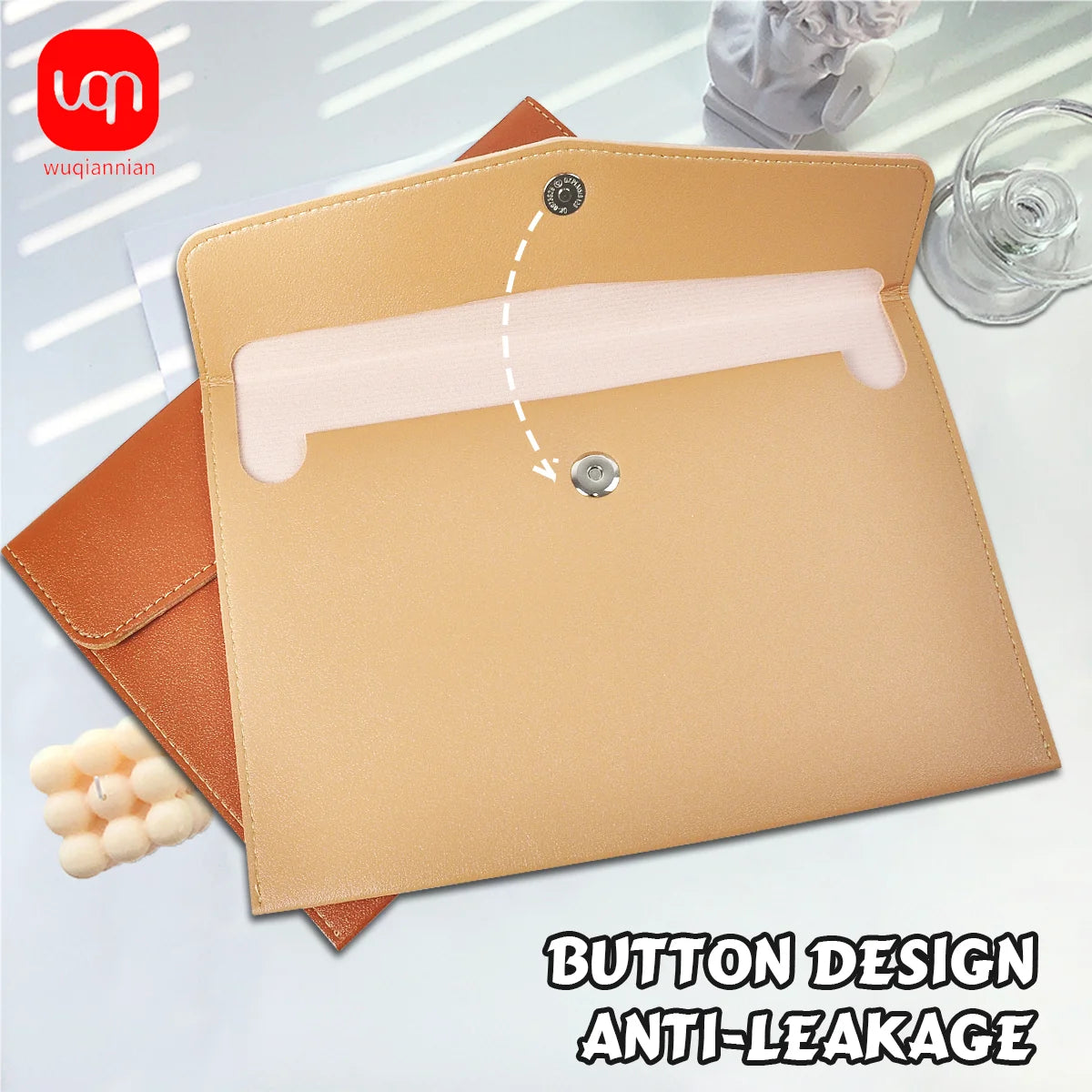 WQN-1PC PU Leather Document Bag A5, Wear-Resistant, Large Capacity, Waterproof, Suitable for Office and School Document Storage