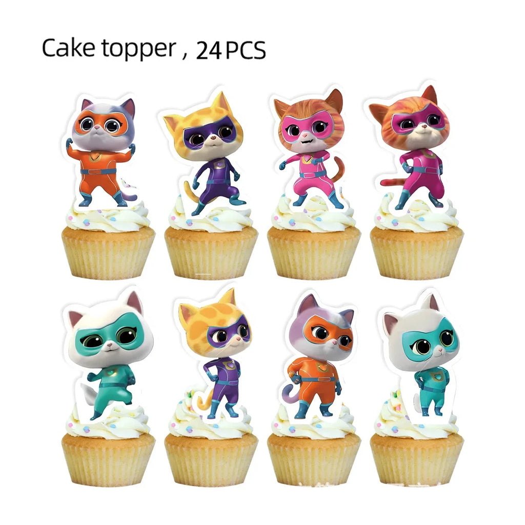Superkitties Happy Birthday Party Decor Paw Meow Cat Super Kitties Tableware Tablecloth Plate Cup Gift Set Kid Party Supplie Toy