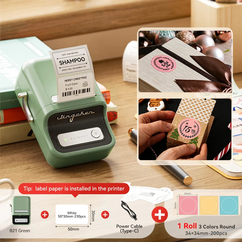NiiMbot B21 Mini Thermal Printer Wireless Barcode Label Maker Bluetooth Portable Adhesive Label Printers for Office Commercial