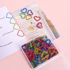 100 Heart-Shaped Metal Colorful Paper Clips, Note Card Bookmark Clips, Creative Office Supplies, Stationery Gifts for Friends
