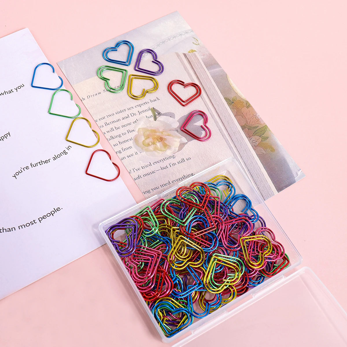100 Heart-Shaped Metal Colorful Paper Clips, Note Card Bookmark Clips, Creative Office Supplies, Stationery Gifts for Friends