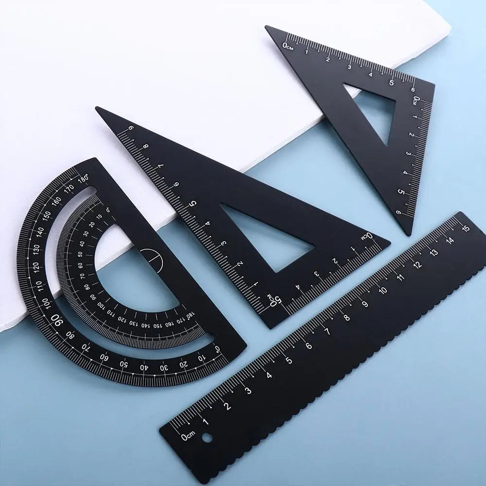 4Pcs/Set Aluminium Ruler Set Metal/Plastic/Soft Geometry Maths Drawing Compass Stationery Rulers Mathematical for School