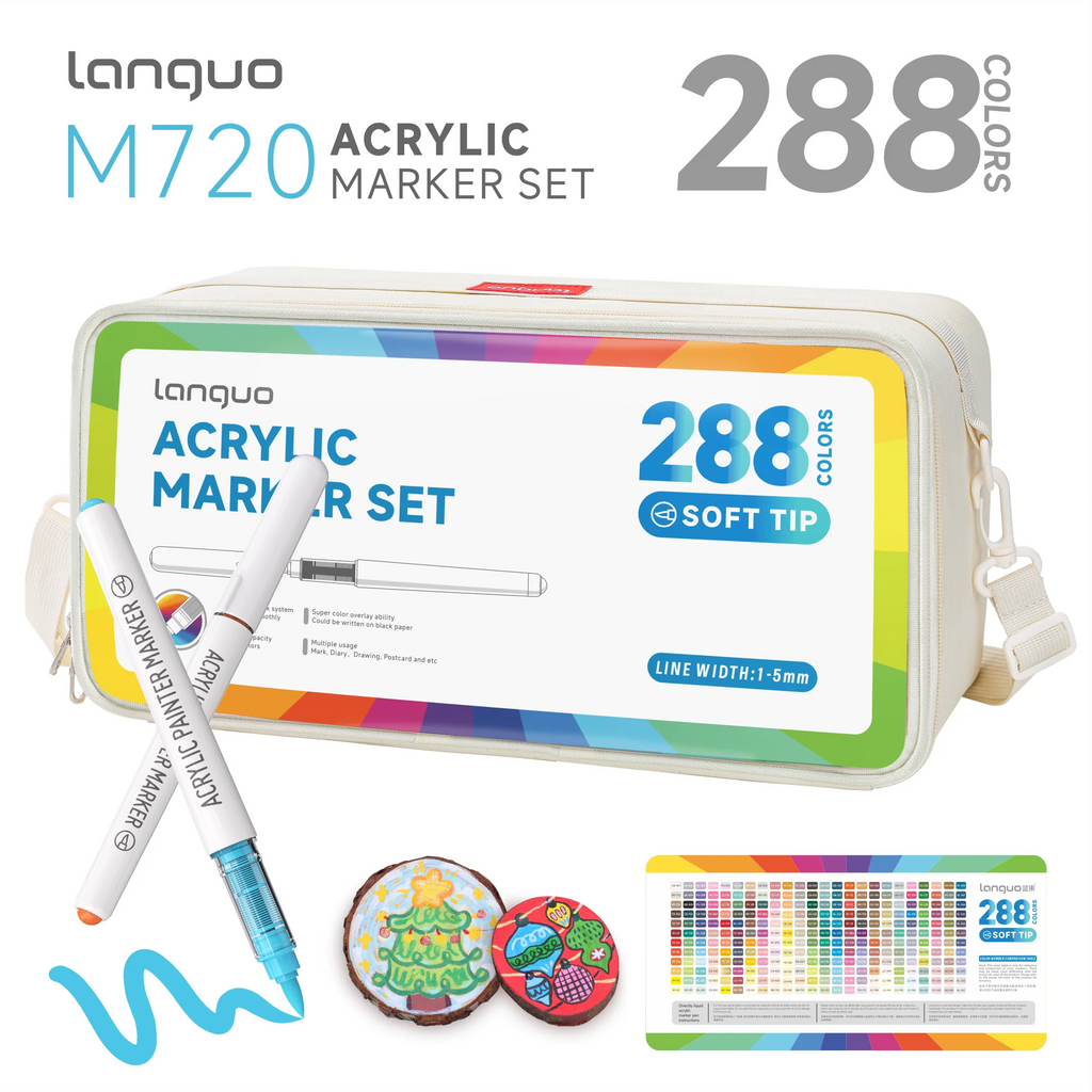Languo 9pcs/box Soft Brush Acrylic Marker Pen Set，DIY Hand Drawn,Paint Art Markers pens,Student Graffiti Acrylic Paint Pens,M720