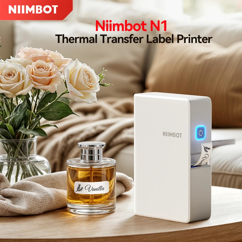 Niimbot N1/B18 Thermal Transfer Label Printer Label Maker with Black Ribbon Paper Tag Sticker for Home Office Jewelry Garden