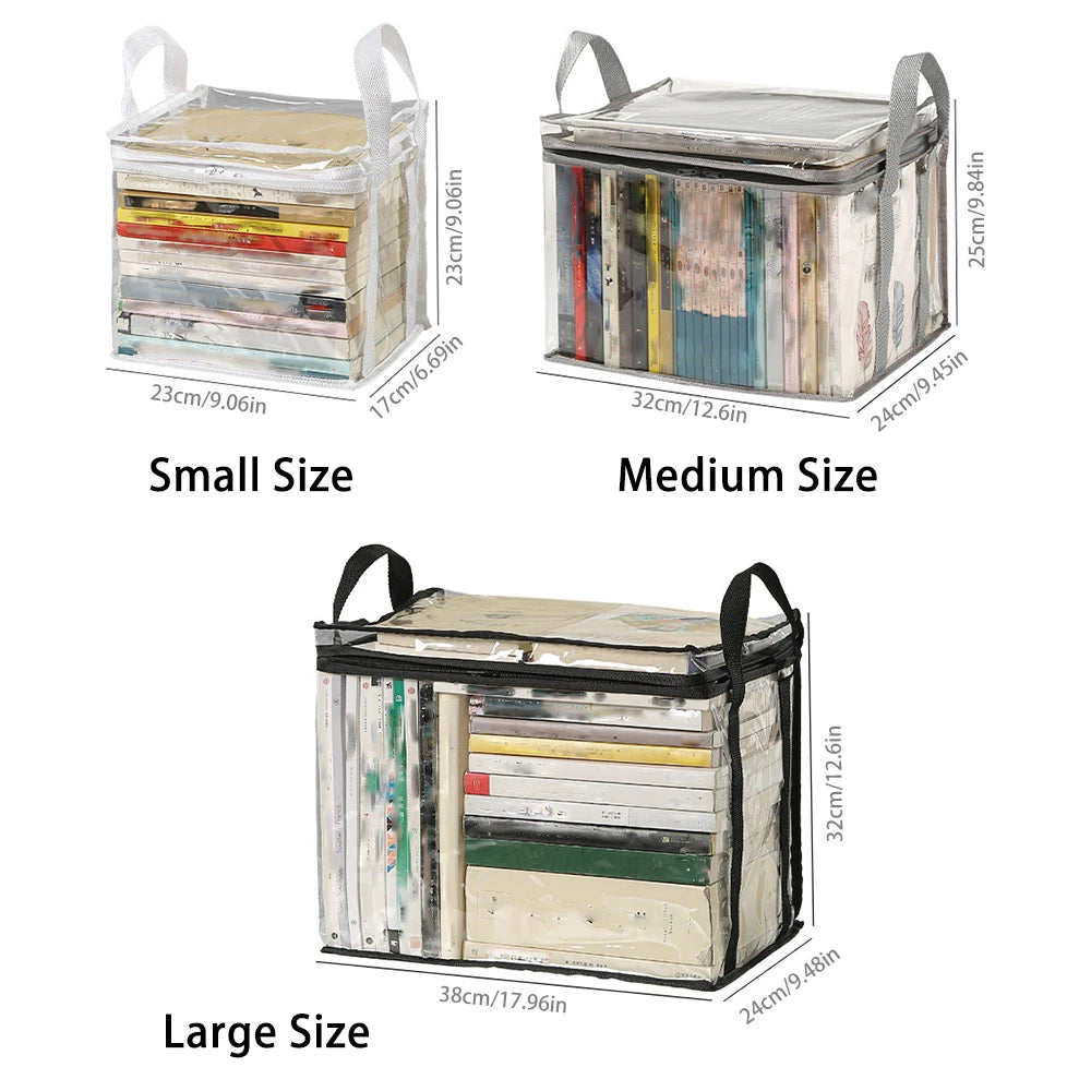 Clear PVC Book Storage Bag - Transparent, Dustproof, High Quality, Foldable Organizer with Handles for Books and magazine
