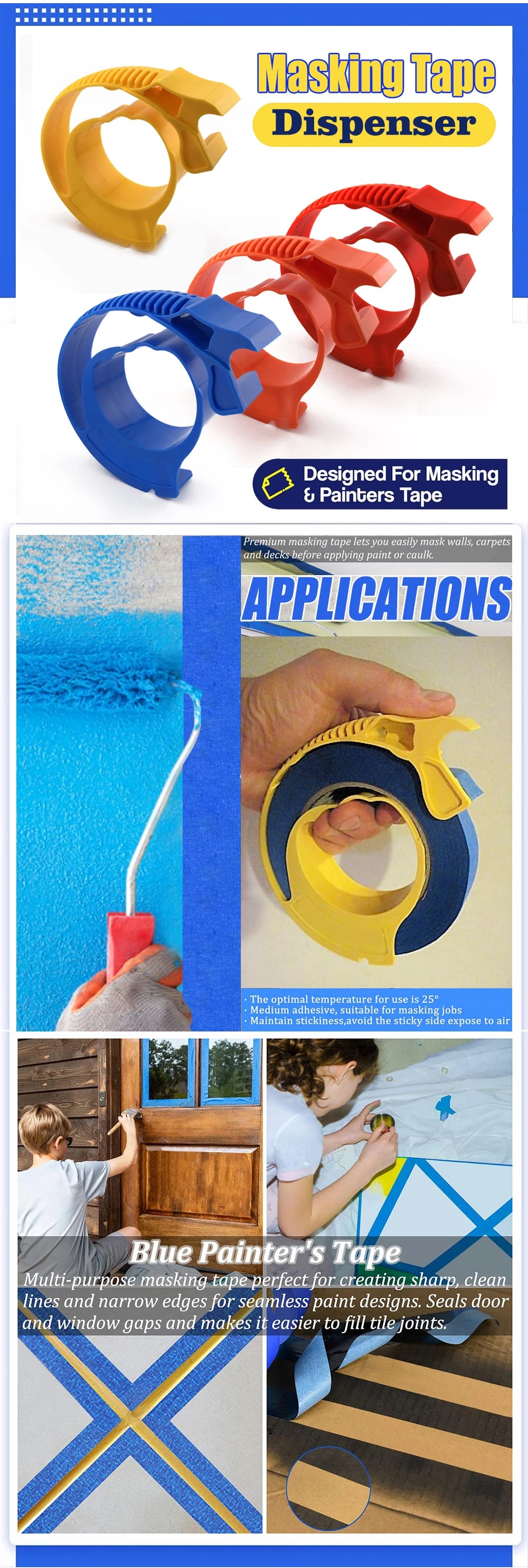 Painter Masking Tape Applicator Dispenser Machine Adhesive Tape with Tape Cutting Tool for Repair and Beautify Crack in Tile