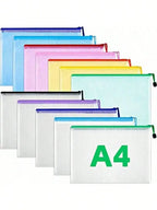 10pcs A4 zipper bag Multi-color waterproof plastic file bag Multi-purpose travel storage office supplies home organizing bag