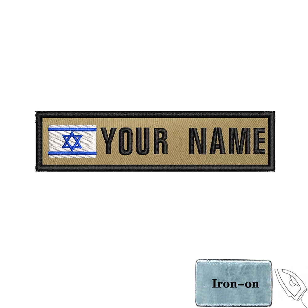 1PC 10cmX2.5cm Custom Name Flag Patch Badge Khaki Iron On Or Hook Loop Netherlands Russia Lithuania France Italy Spain Israel
