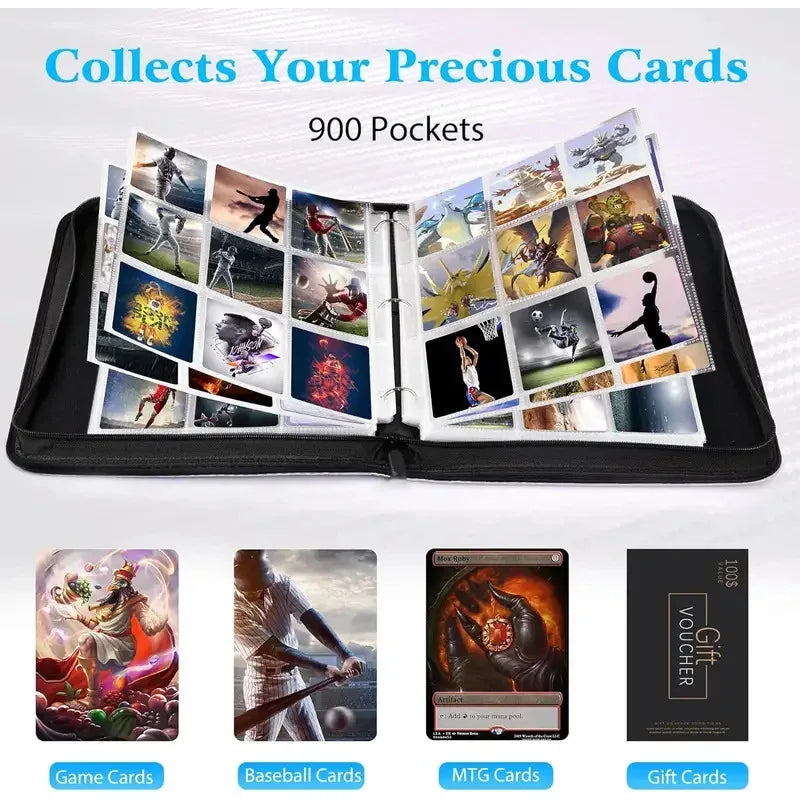 Professional Moisture-Proof Card Album | 900 Grids Double-Sided Pages with Portable Zipper Design