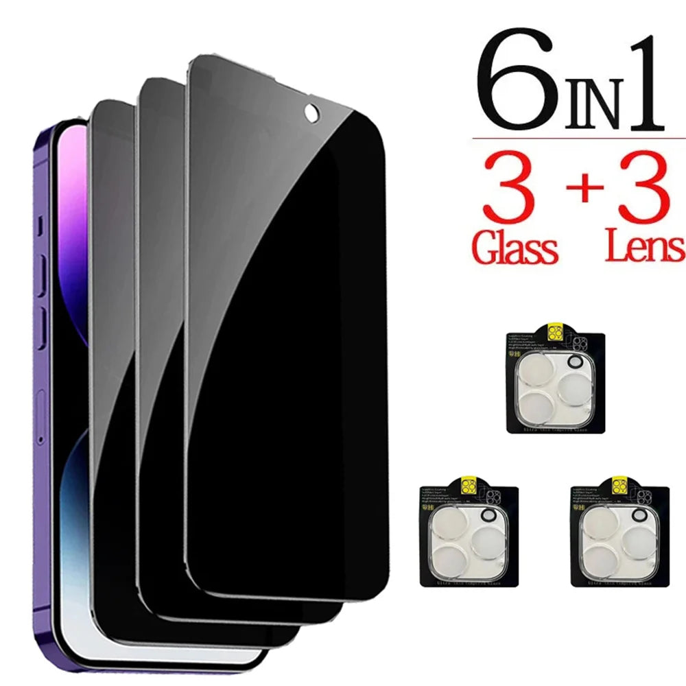1~4PCS Anti-Spy Glass For iPhone 18 17 16 15 14 13 Pro Max Privacy Screen Protector & Camera Film For iPhone 15 12 11 Pr