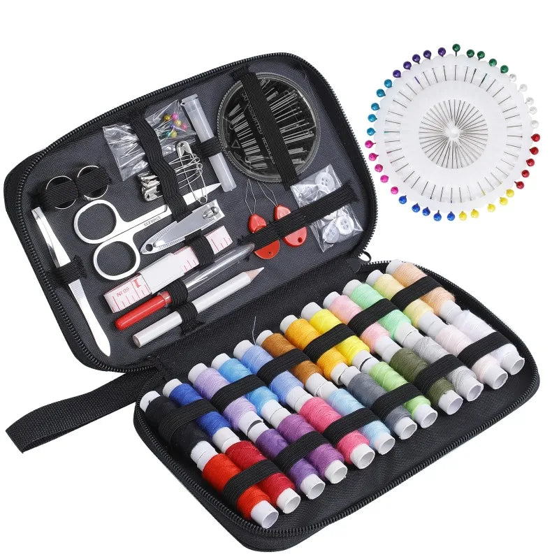 Complete Sewing Kit with Threads Needles Scissors Tape Measure Buttons Portable Travel DIY Embroidery Handwork Sewing Tool Set