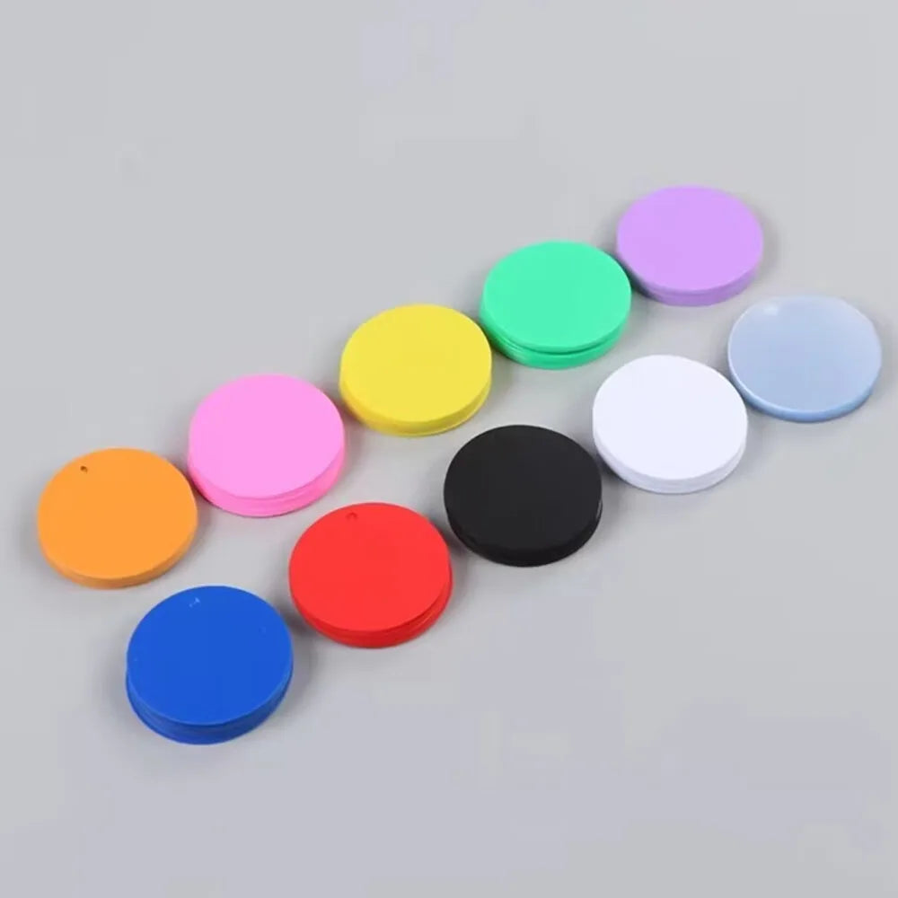 100pcs Colorful PVC Round Plastic Tags, Blank Waterproof Hanging Cards for Shoes and Clothing, Customizable Logo