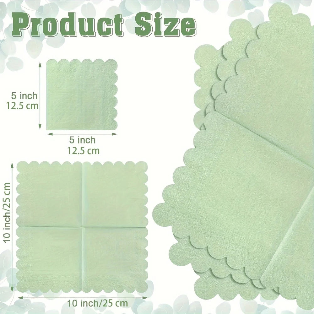 25/50/100Pcs 25X25cm Green Paper Napkin Soft Handkerchief Romantic Wedding Banquet Square Table Napkins Dinner Party Decoration