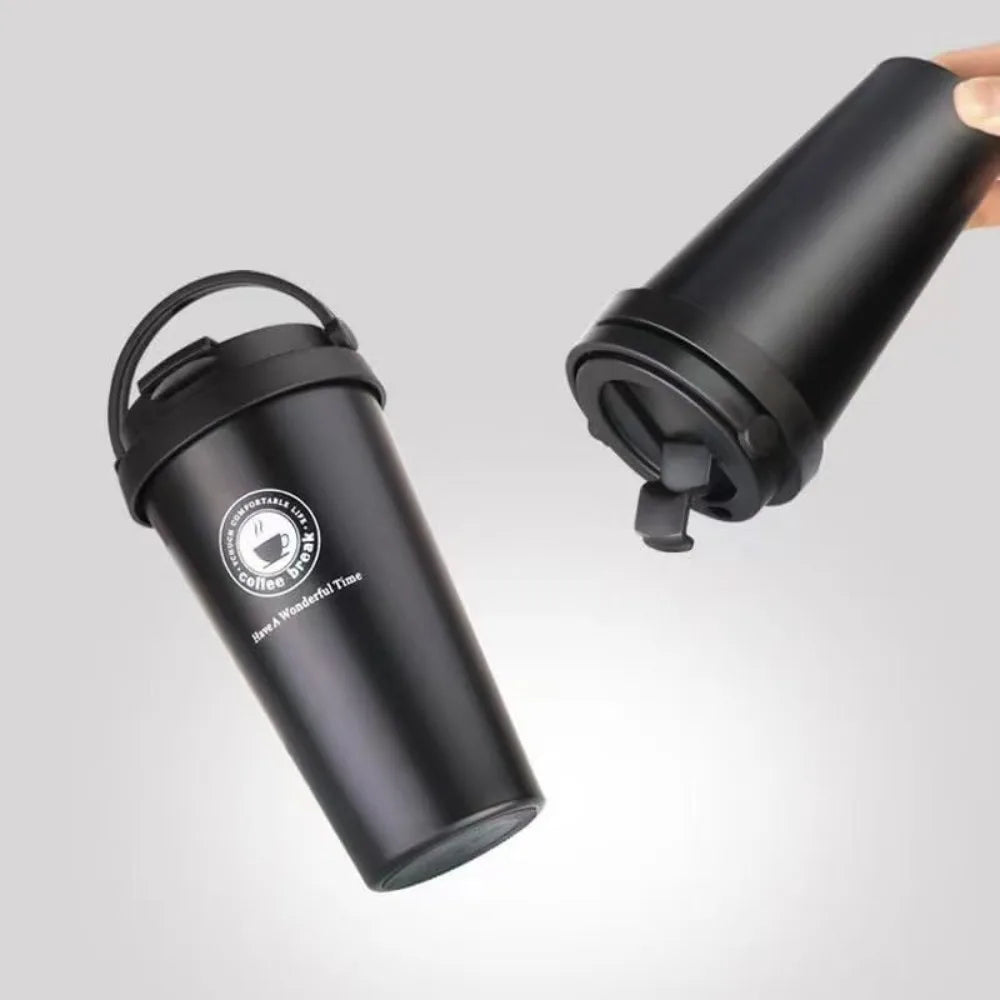 16Oz InsulatedCoffeeCupCoffeeThermosFlask with Leak Proof Lid AndHandle 304 Material Double Wall Insulation and Leak ProofDesign