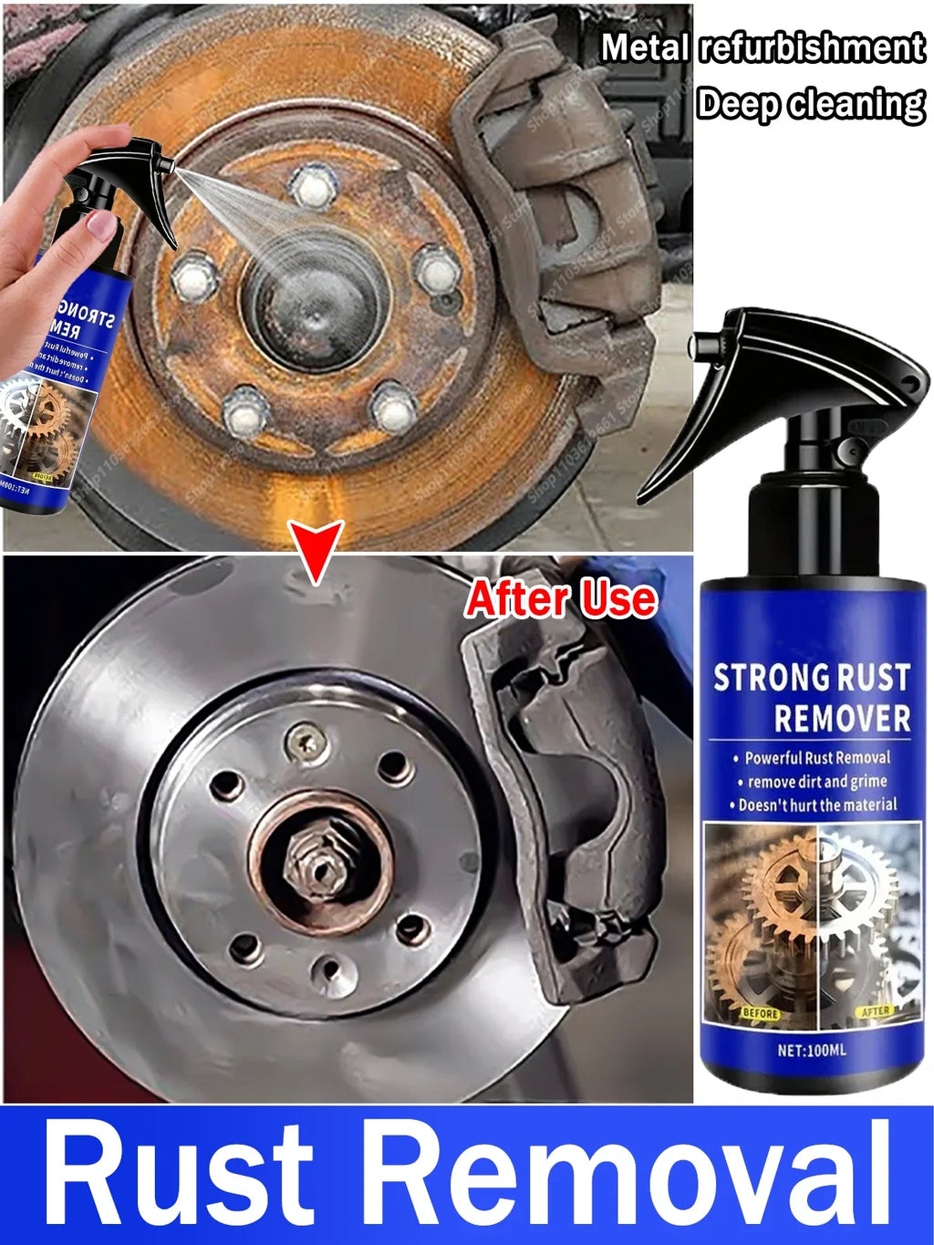 2026 Car All-Purpose Rust Remover Spray - 100ML, Fast-Acting Iron Oxidation Eliminator, Restores Shine, Safe on Various Surfaces