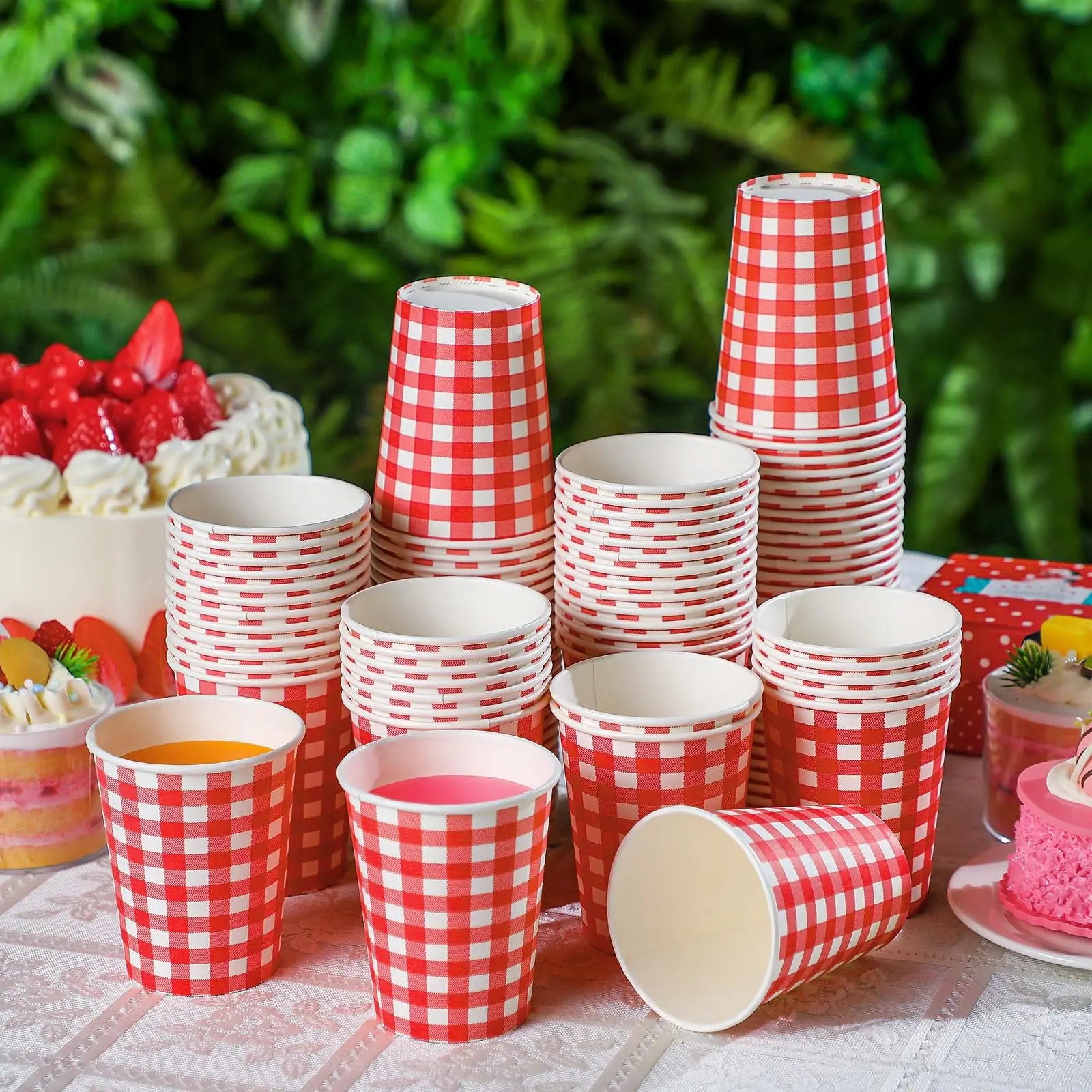 10/20/50pcs Red and White Checkered Disposable Paper Cups for BBQ Chrismas Holiday Party Decor Home Used Coffee Milk Paper Cups