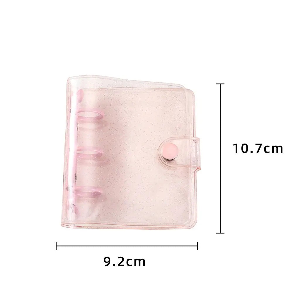 Portable Mini Handbook Glitter Notebook Pages Transparent Binder Notebook Cover Card Organizer 3 Hole Binder Clip Photo album