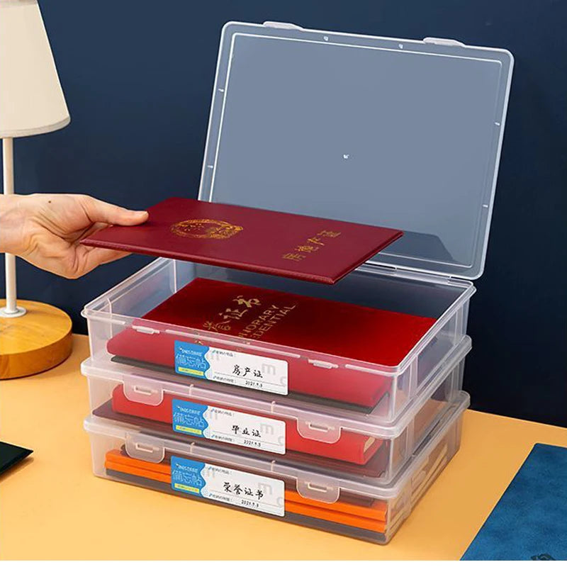 1Pc Transparent Storage Container Plastic Dustproof Box Stationery Jewelry Portable Large Capacity A4 A5 File Organizer Supplies