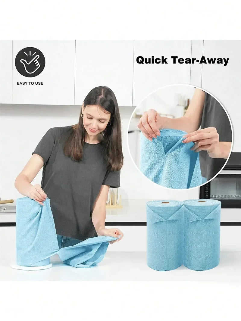 50pcs/Roll Microfiber Tear-Towel Roll, Reusable Cleaning Rag,Multi-Purpose Dishwashing Towels For Tableware Double